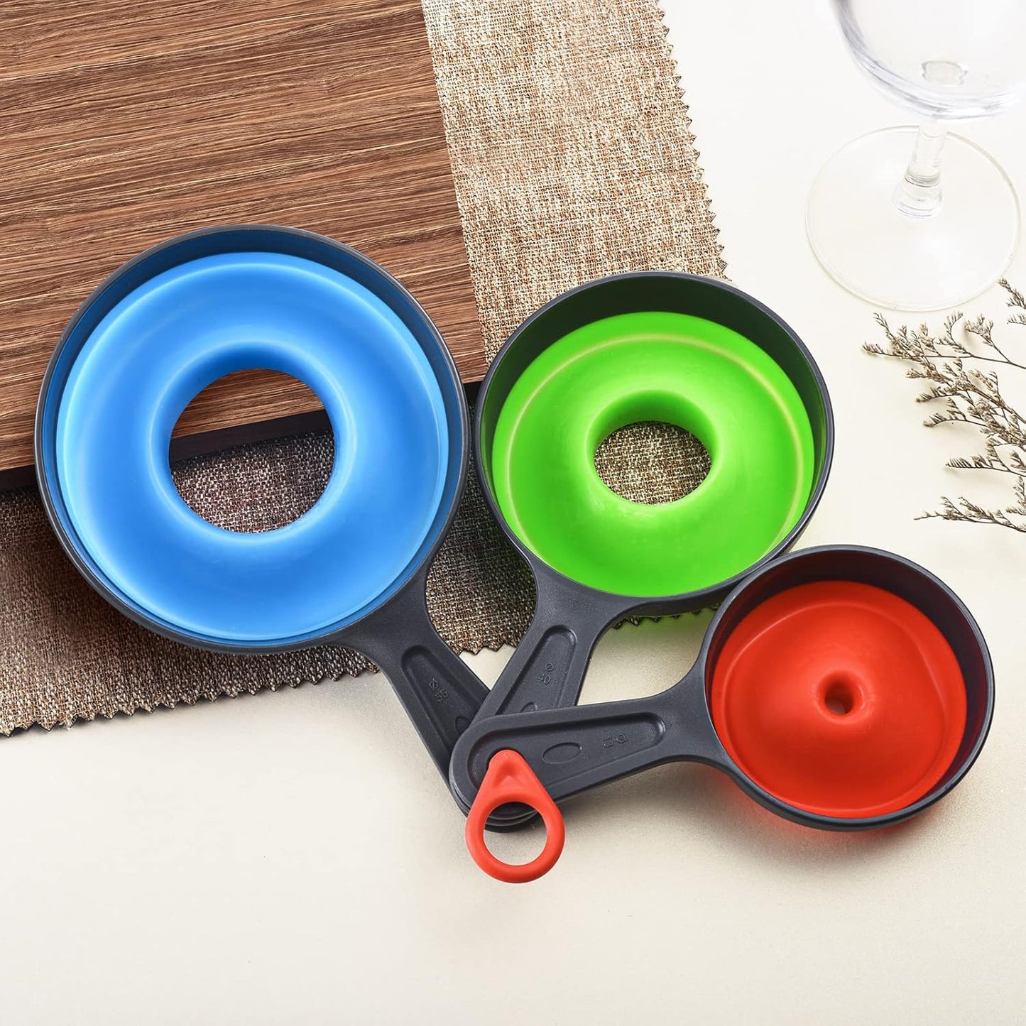 Skiennix Wide Mouth Canning Funnel - Food Grade Silicone Collapsible Set for Easy Liquid Transfer (3 Pack)