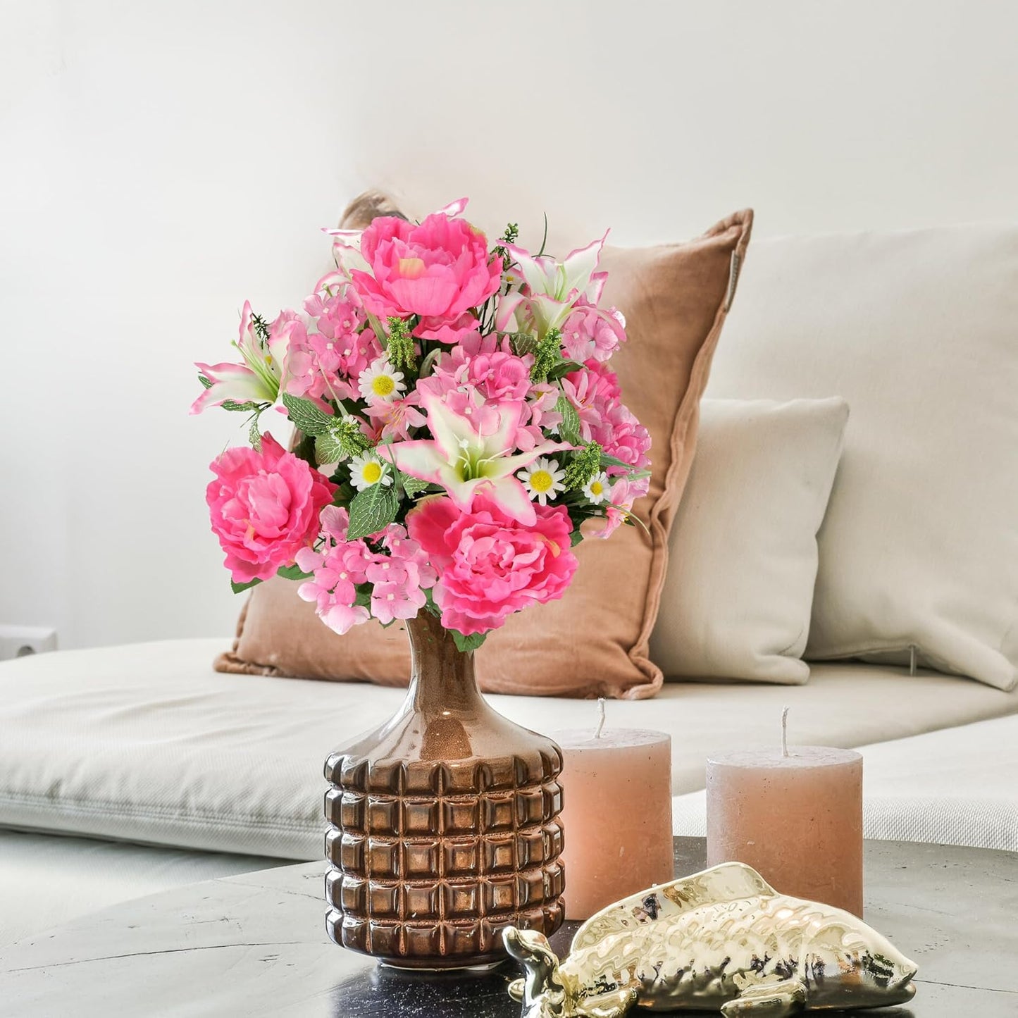 24-Stem Artificial Flower Arrangement - Mixed Roses & Carnations for Indoor/Outdoor Wedding & Home Decor - Spring Faux Flowers in Blue