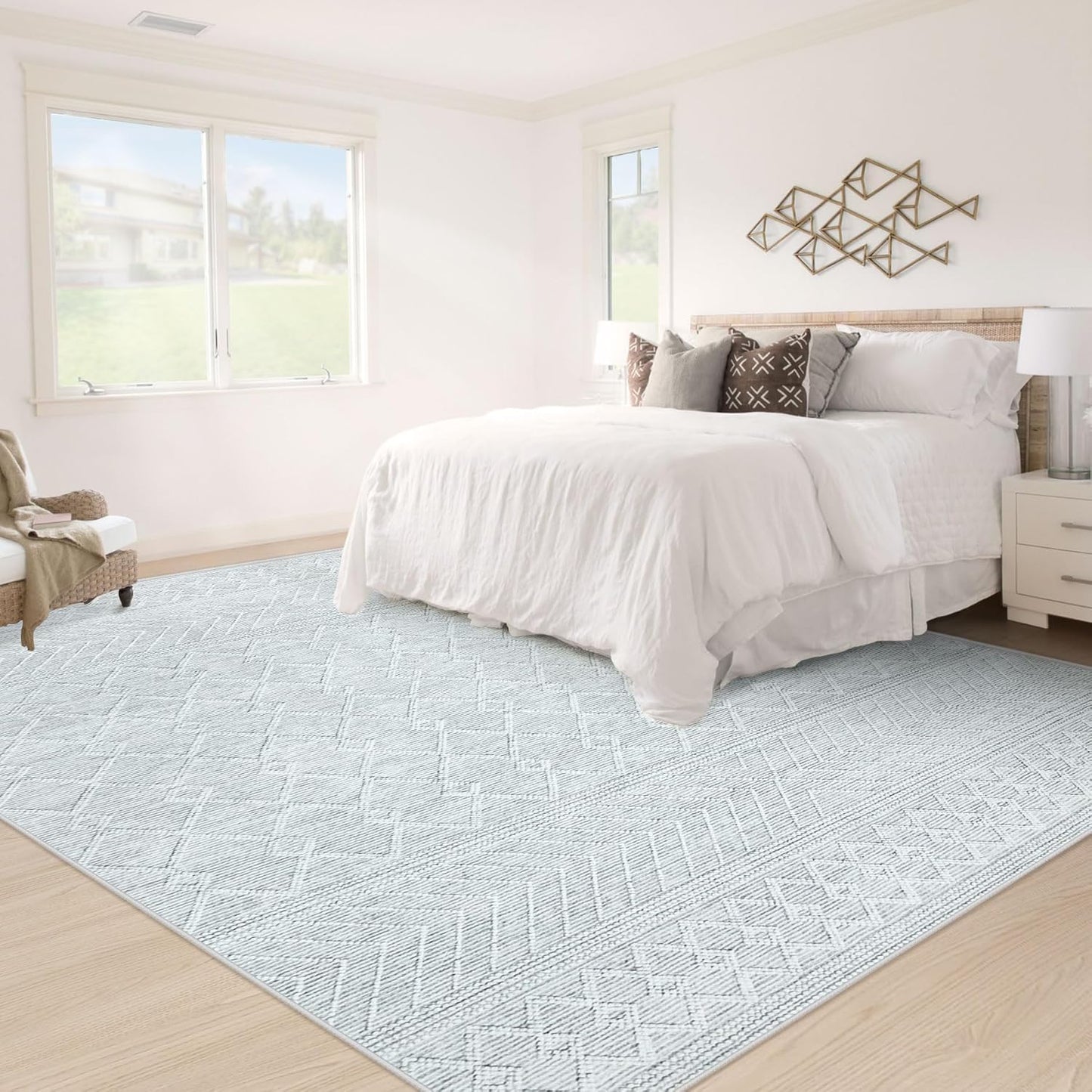 5x7 Area Rug Living Room: Washable Boho Geometric Moroccan Rug Neutral Modern Farmhouse Indoor Soft Non Slip Ultra Thin Printed Pattern Carpet for Dining Room Bedroom Nursery Home (Grey, 5'x7')