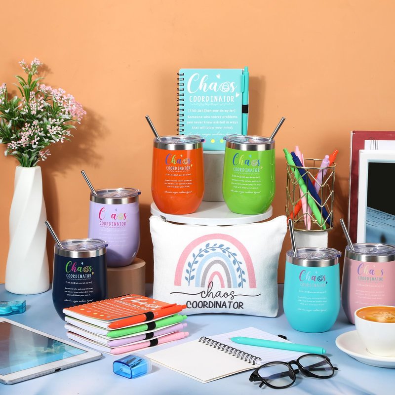 Sieral 24 Pcs Chaos Coordinator Gifts Employee Appreciation for Women Stainless Steel Tumbler with Lid Spiral Notebook with Sticky Note Pen Makeup Bag Thank You Gifts for Coworker Teacher Nurse