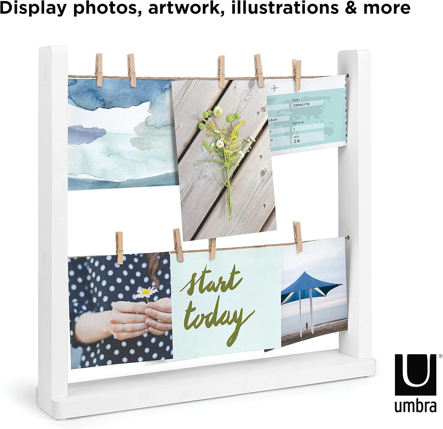 Umbra Hangit Desk Photo Display - White Desktop Organizer for Pictures & Memories