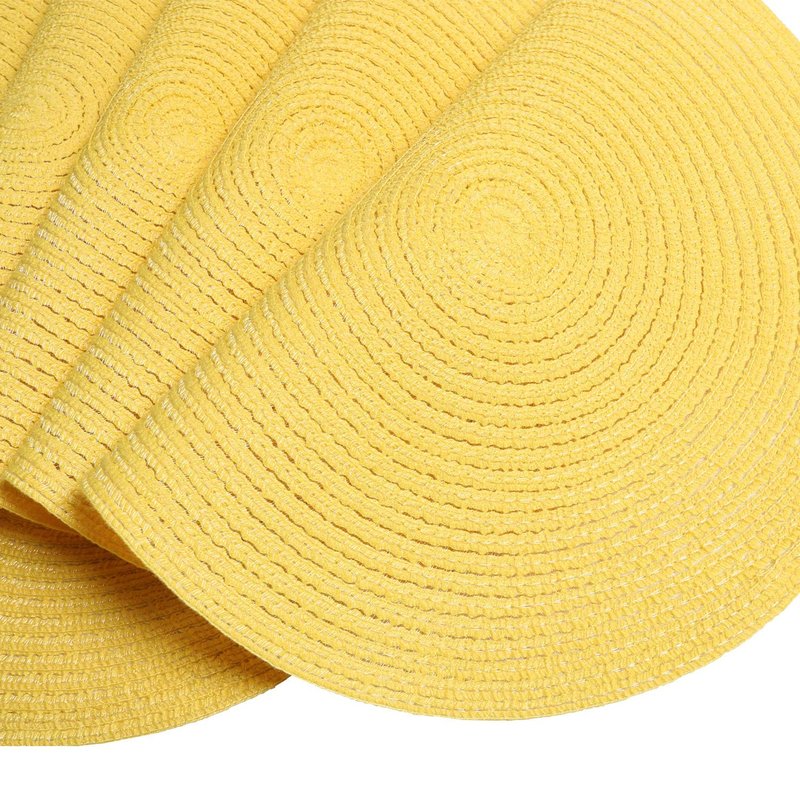 SHACOS Round Braided Placemats Set of 8 Washable Table Mats 15 inch Round Placemat Cotton Polyester Circle Placemat for Dining Table (Yellow, 8)