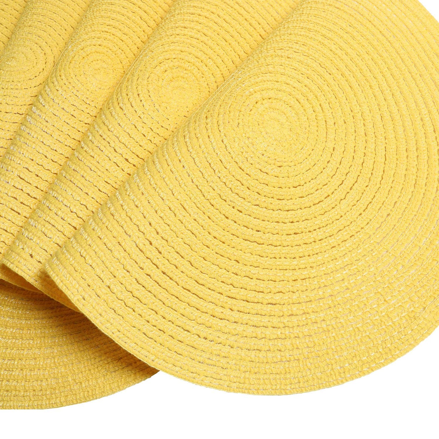 SHACOS Round Braided Placemats Set of 8 Washable Table Mats 15 inch Round Placemat Cotton Polyester Circle Placemat for Dining Table (Yellow, 8)