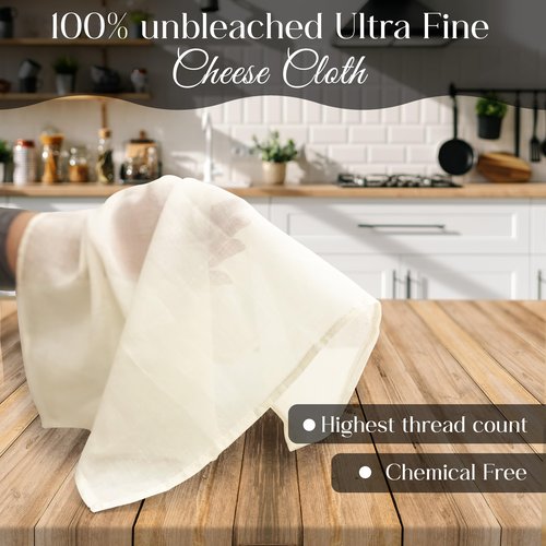 100% Unbleached Cheese Cloths – 4 Pcs Precut 20x20 inch Hemmed Reusable Cheesecloth for Straining - Grade 100 Organic Cheese Cloth - Ultra Fine Muslin Cloth for Juicing Brewing Baking Turkey