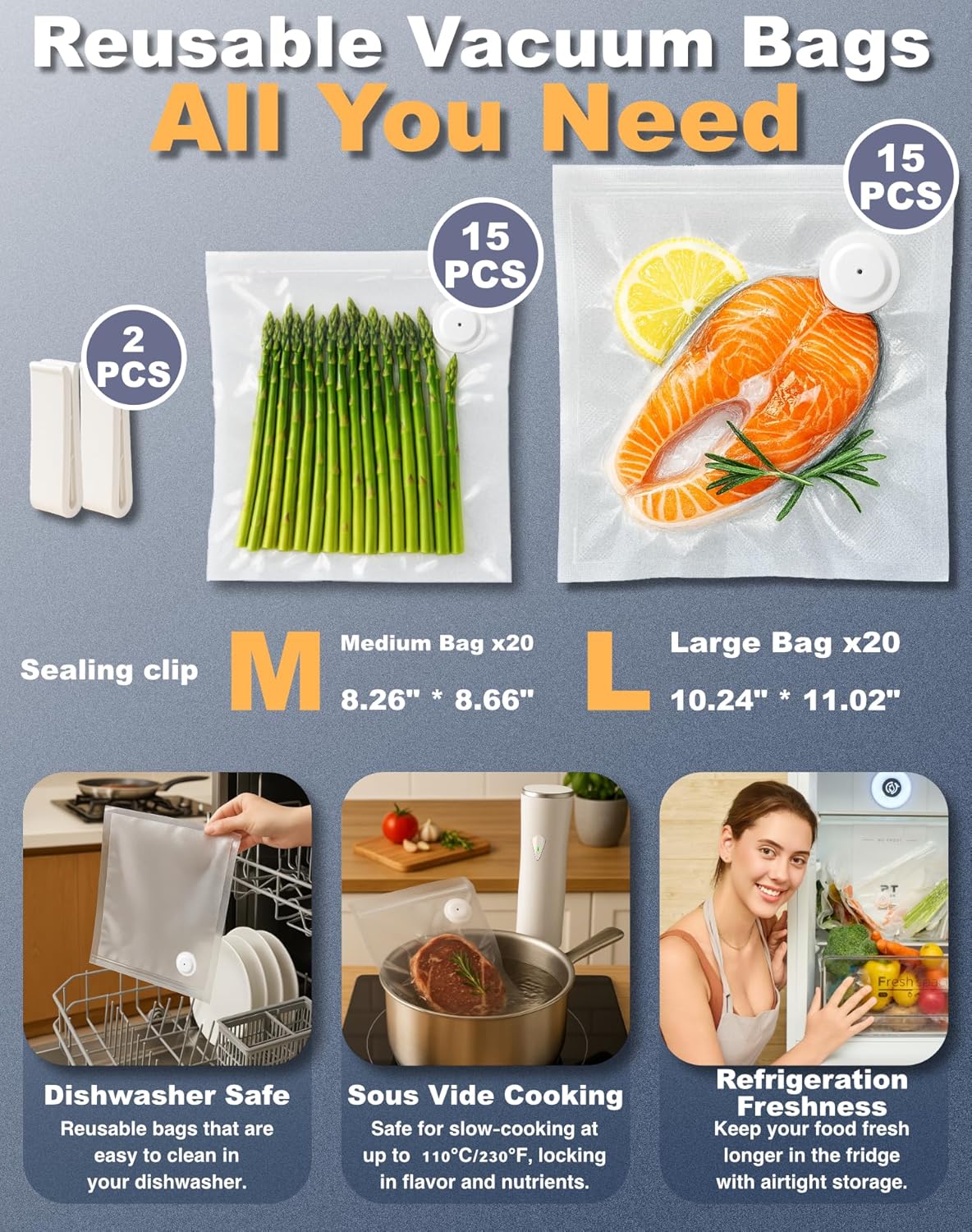Skiennix Compact Vacuum Sealer - Handheld Food Saver Machine with 30 Reusable Bags | Fresh White