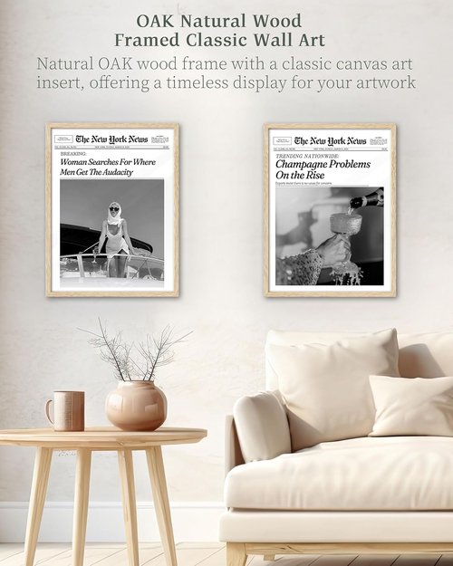 iHery 8X10in Champagne Problems Wall Art - Trendy Framed Canvas Décor in Natural Oak for Bedroom & Living Room