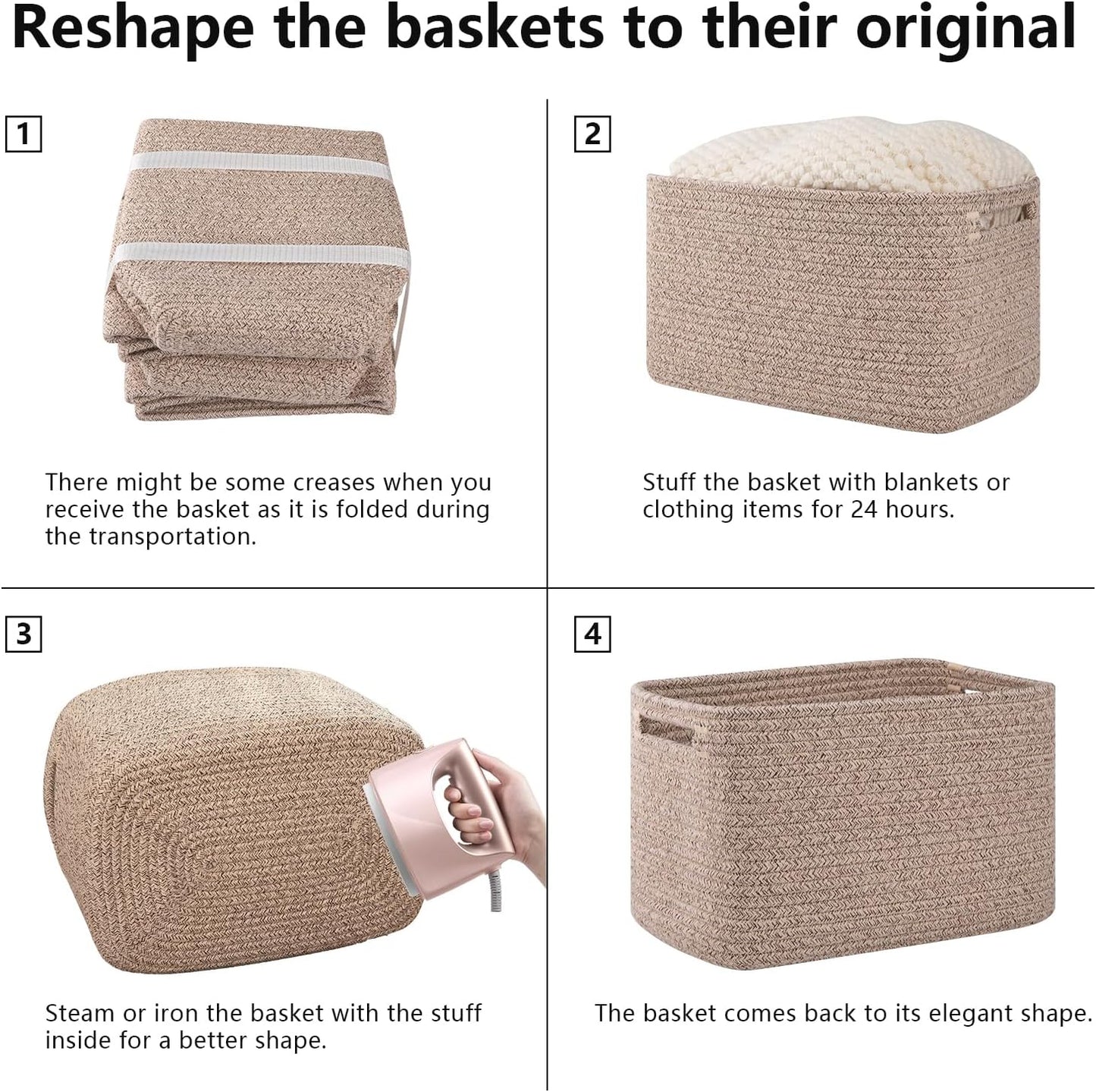 OIAHOMY Storage Baskets - 4 Pack Woven Cube Organizing Bins with Handles | 16''L x 12''W x 8''H, Brown