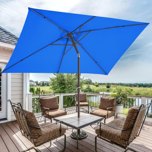 JEAREY Rectangular Patio Umbrella - 6.5x10 ft Outdoor Umbrella with Push Button Tilt & Crank | UV Protection, Royal Blue