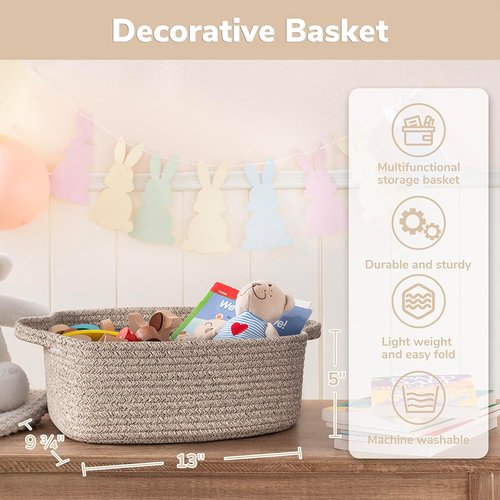 CHICVITA Storage Basket - Decorative Cotton Rope Toy Organizer with Handles | 13 x 9.8 x 5 Inches, Brown