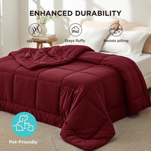 Bedsure Comforter Duvet Insert - All-Season King Size Quilted Down Alternative Blanket, GentleSoft, Red 90 x 102 Inches