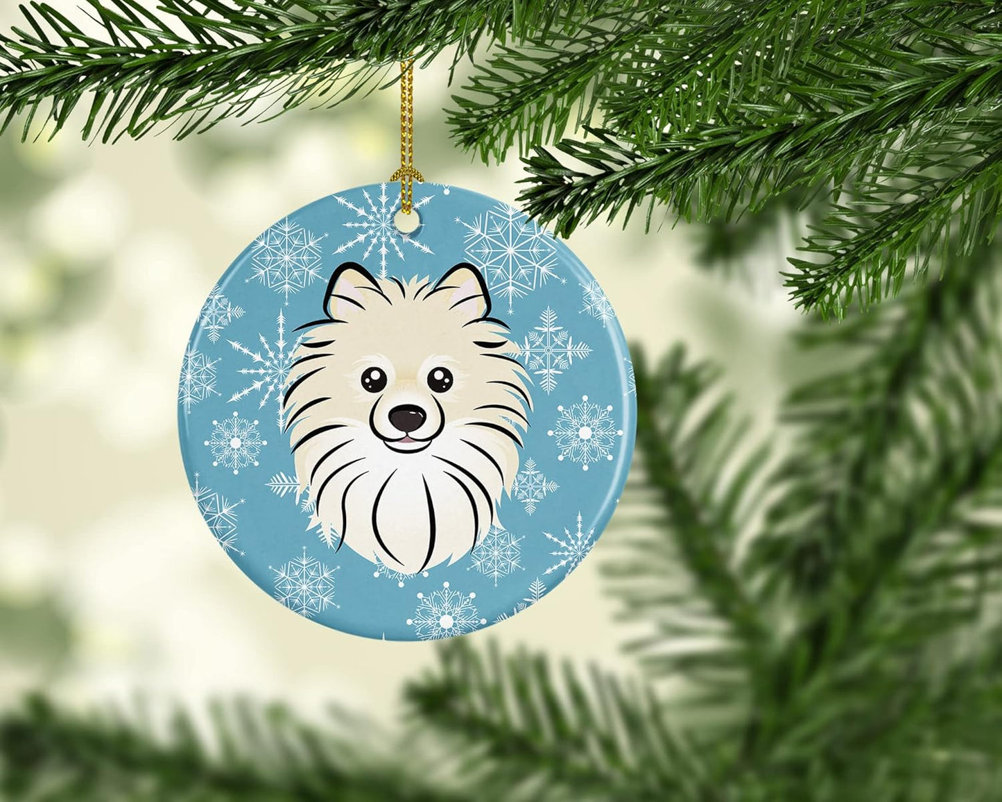 Snowflake Pomeranian Ceramic Ornament - 3" Christmas Tree Decoration for Holiday Gifts
