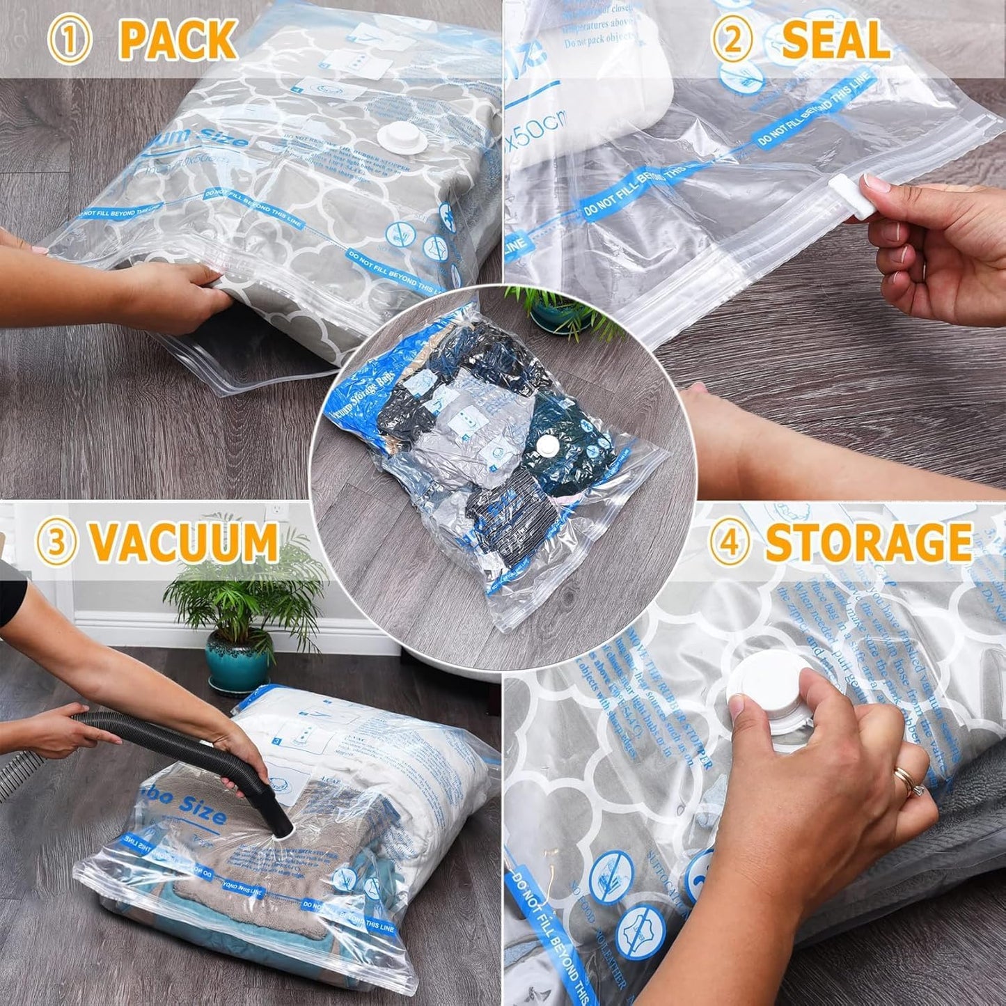 MEIQIHOME Vacuum Storage Bags - Space Saver Sealer for Clothing & Bedding | 8 Medium Bags