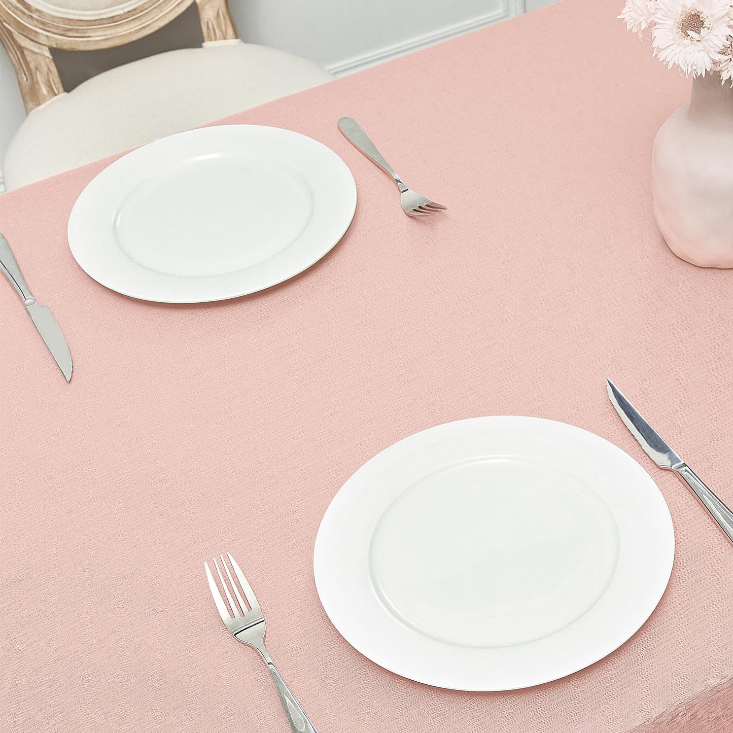 Veblandy Rectangle 8 Feet Tablecloth 60x120 inch Linen Textured Table Cloth Stain and Wrinkle Resistant Washable Polyester, Decorative Table Cover Waterproof for Dining, Buffet and Camping, Pink