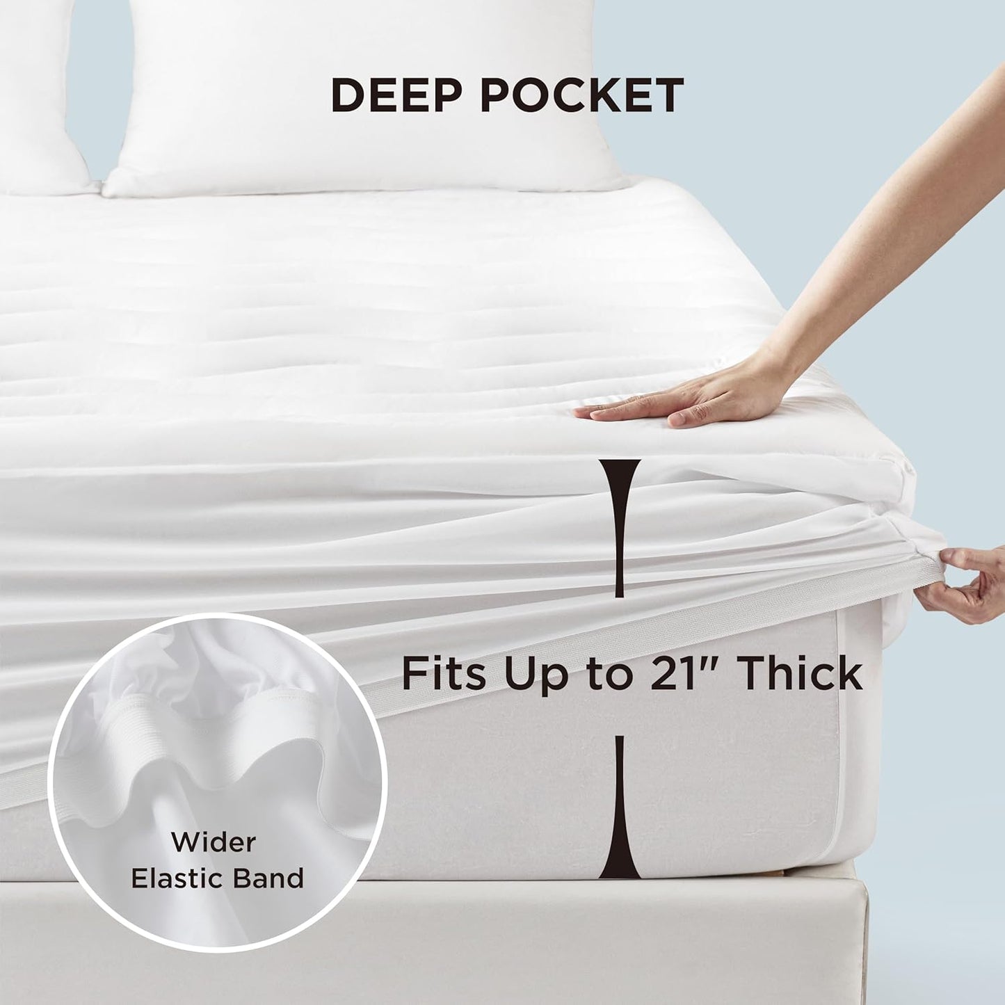 Bedsure Cooling Mattress Pad Queen Size - Soft & Fluffy Mattress Topper with 8-21 Inches Deep Pocket, Breathable Pillow Top Bed Cover, White