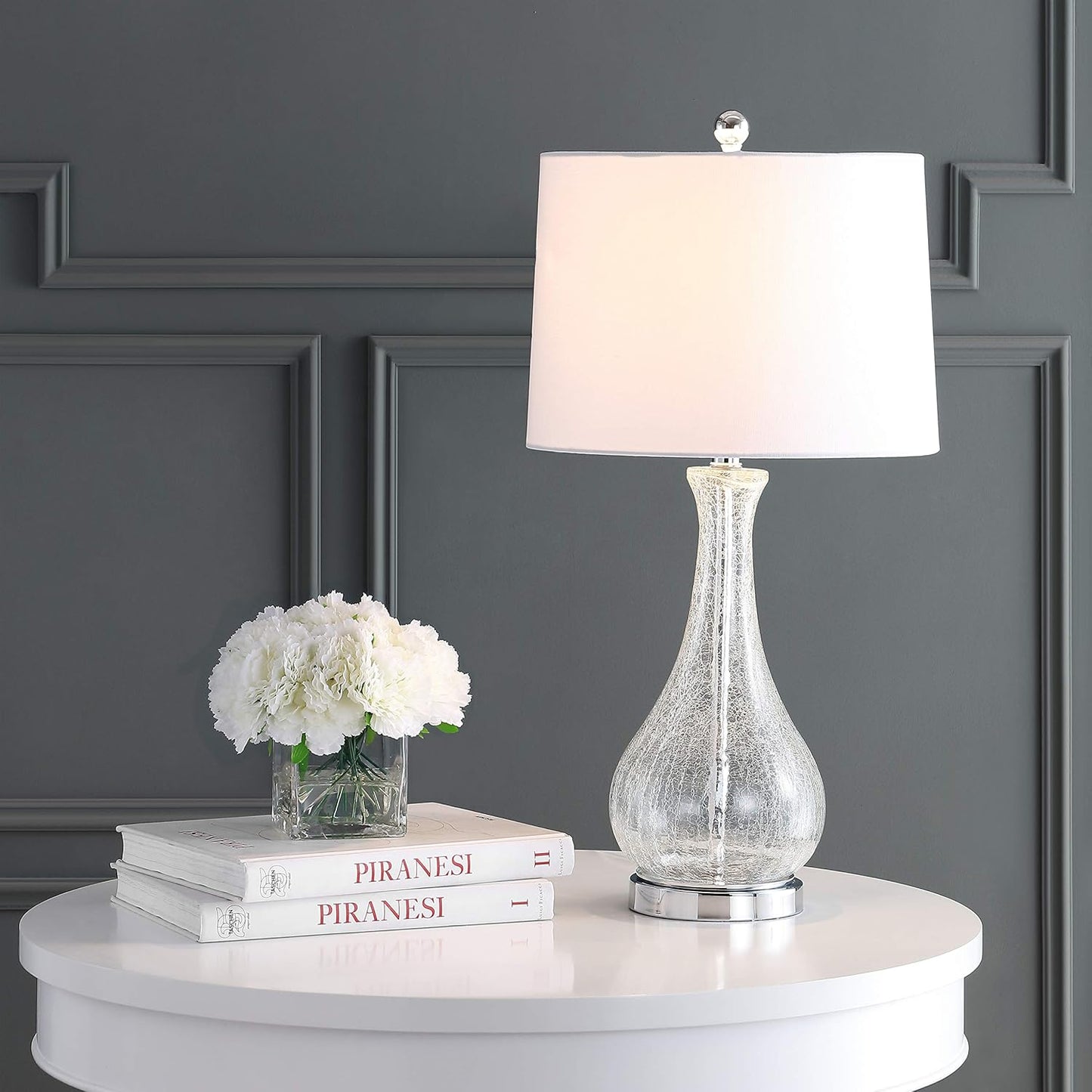 Safavieh Lighting Collection Finnley Light Blush Crackle 28-inch Bedroom Living Room Home Office Desk Nightstand Table Lamp (LED Bulb Included)