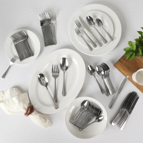 Gibson Home Sinta 87-Piece Stainless Steel Flatware Set - Elegant Bead Border Design, Service for 12
