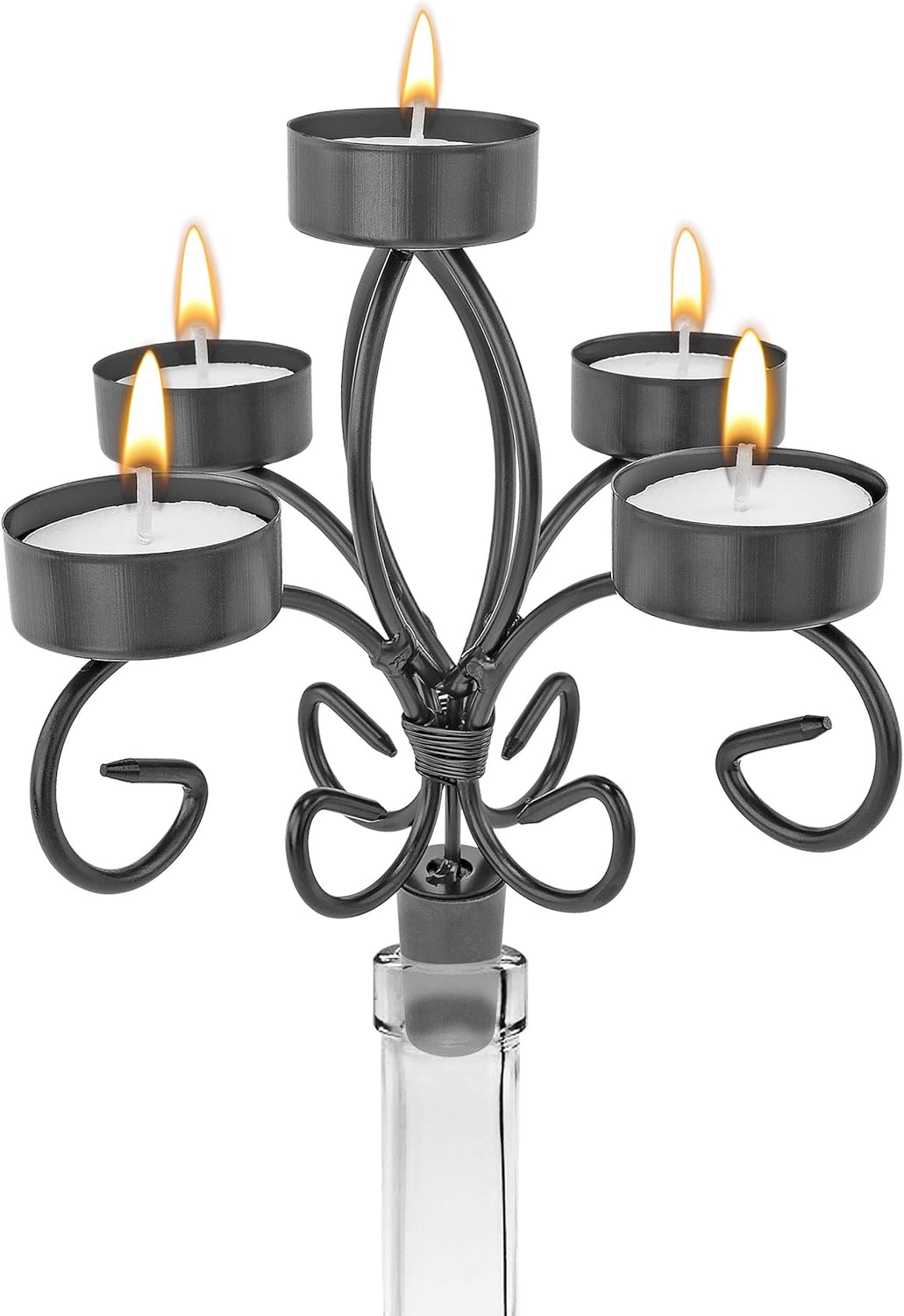 Wine Bottle Topper Candelabra - 5 Tea Light Holder with Candles for Southern Home Decor