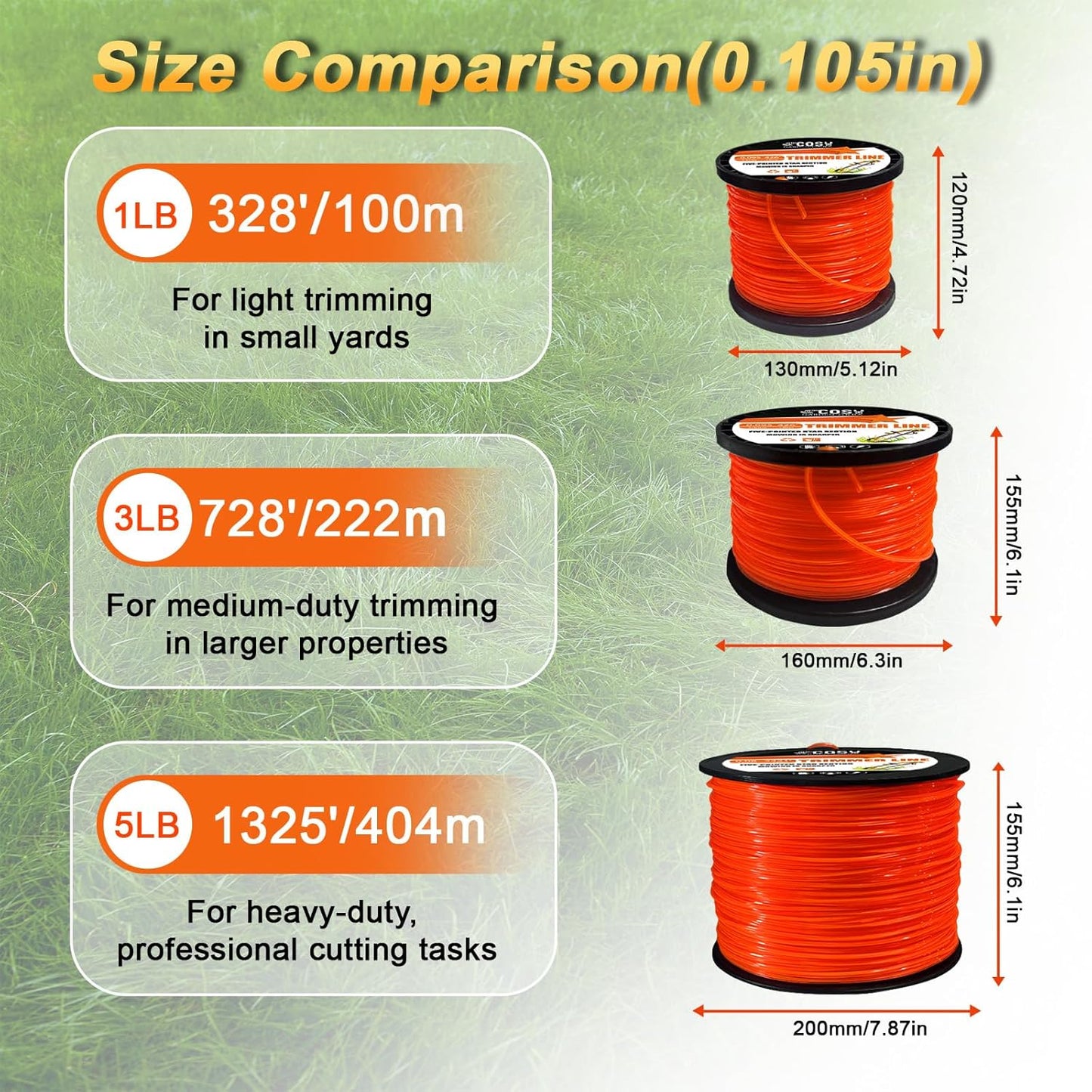 Skiennix String Trimmer Line - Commercial Grade Orange Pentagon Weed Eater String | 0.105" Diameter x 328'