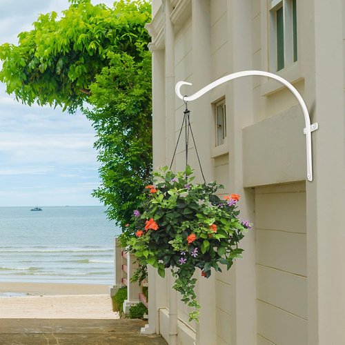 Feed Garden Iron Wall Hooks - 18-Inch Upcurled Decorative Plant Bracket Hook | 2-Pack, White