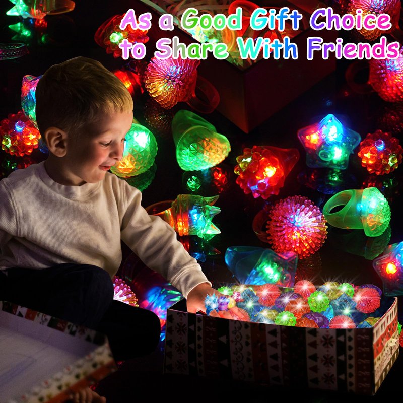 OLUPP Party Favors 100 Pcs Light Up Rings, Glow In The Dark Party Supplies, 6 Style Flashing Glow In The Dark Rings for Adults & Kids, LED Ring for Birthday, Concert, Raves, Halloween, Christmas