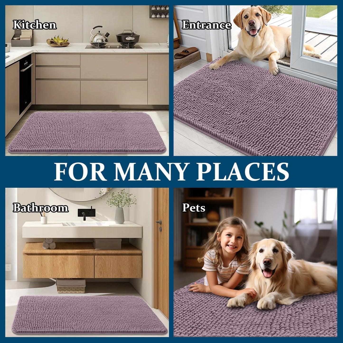 OLANLY Dog Door Mat - Absorbent Non-Slip Chenille Mat for Muddy Paws | 59x20 Deep Plum Color