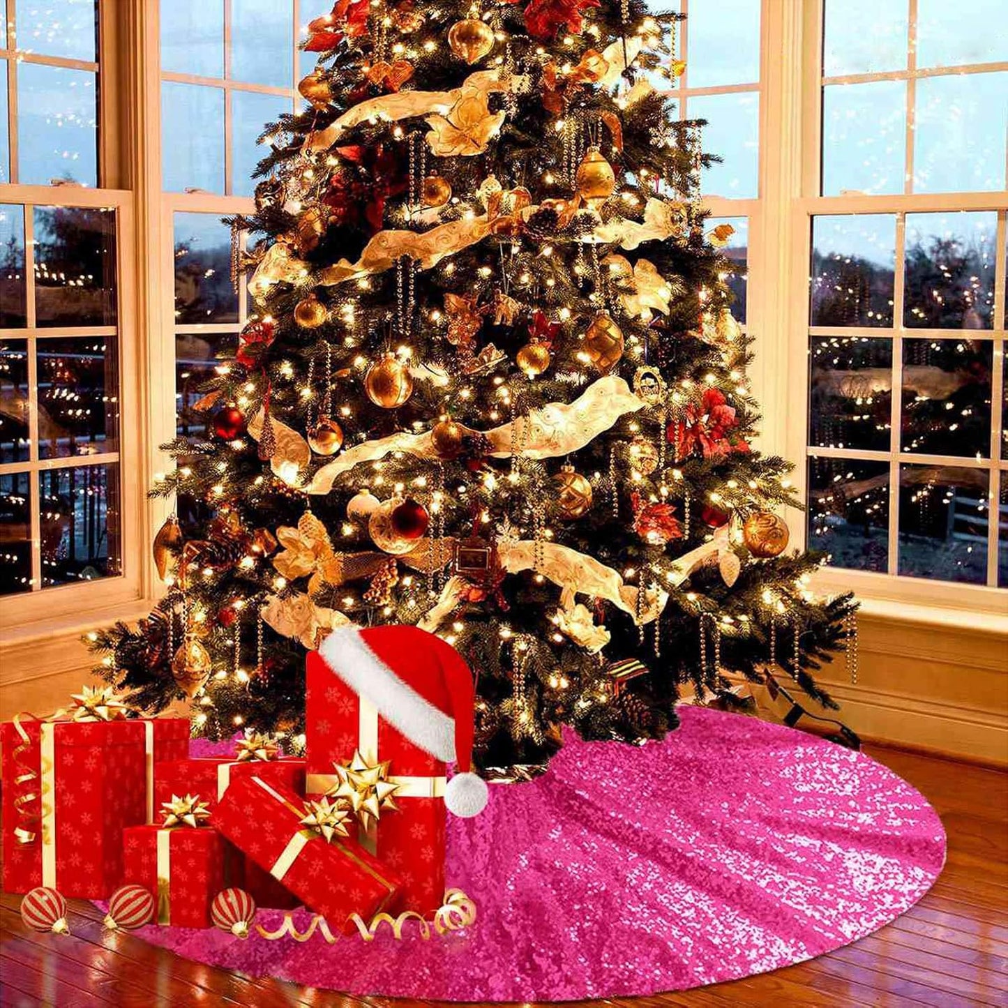 48-Inch Silver Sequin Christmas Tree Skirt - Reusable Holiday Decor for Festive Parties