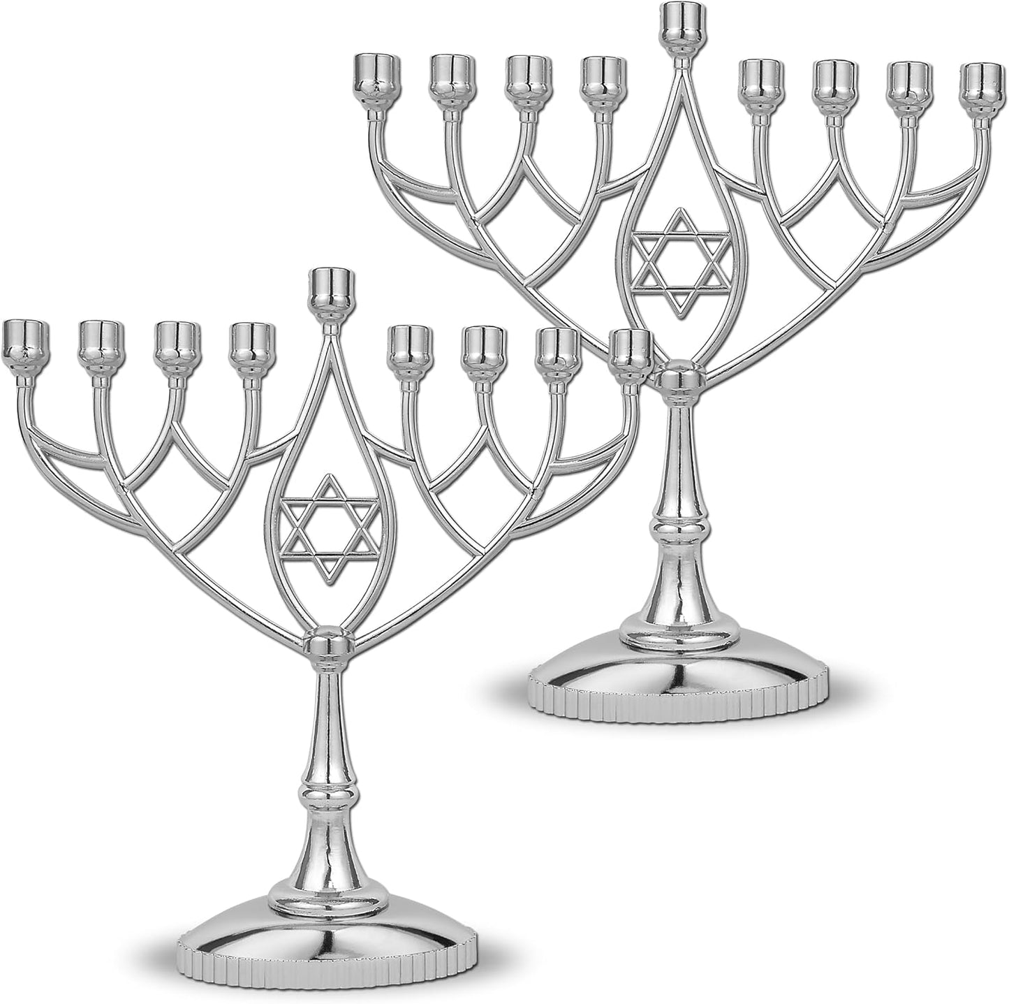 Silver Plated Geometric Hanukkah Menorah - 9" Classic Chanukah Candle Holder by Zion Judaica