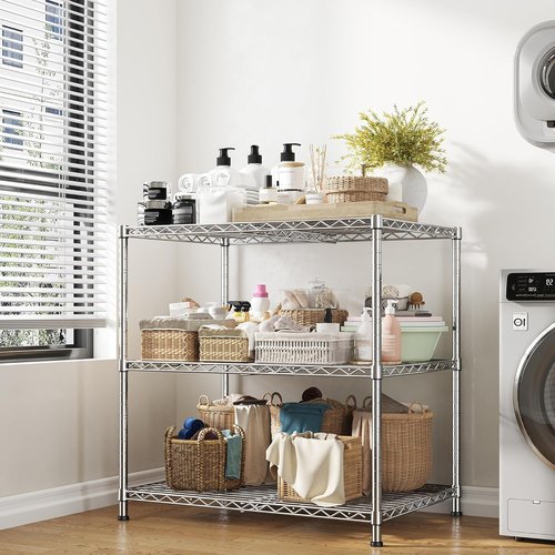 DurayLoly 3-Tier Adjustable Metal Shelving - Heavy-Duty Wire Storage Rack | 35.4"W x 23.6"D x 35.4"H, Tool-Free Assembly, Chrome Finish for Kitchen, Bathroom, and More