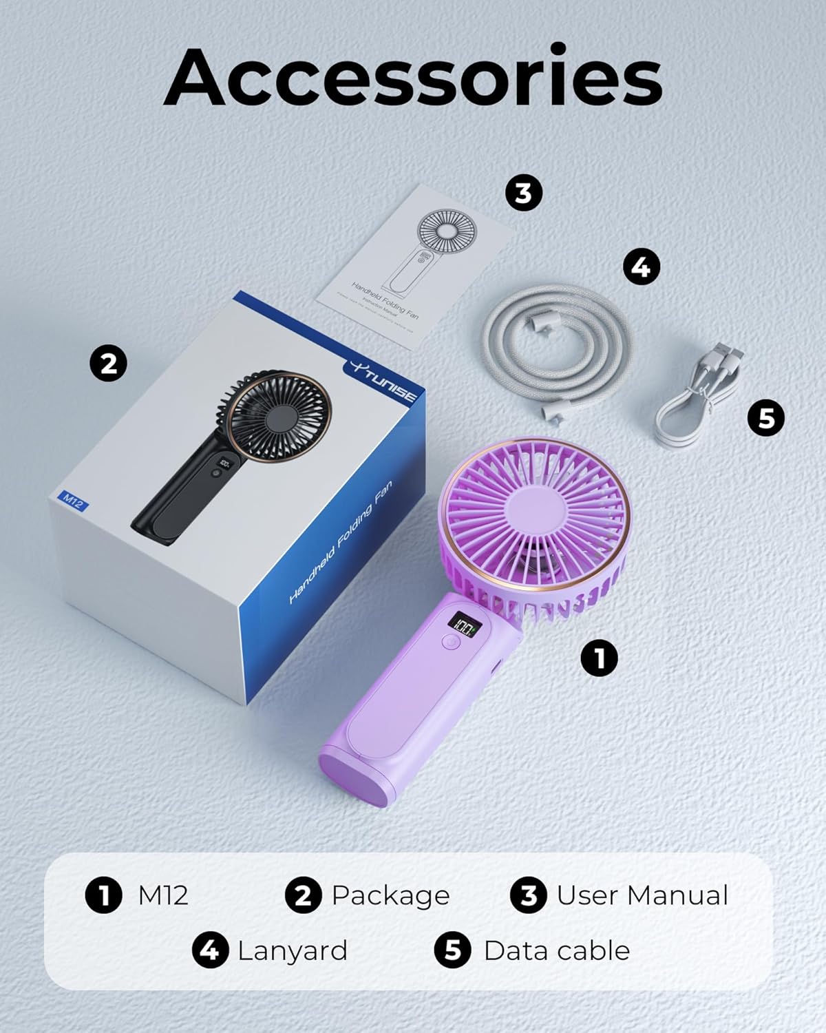 TUNISE Portable Handheld Fan - 4000mAh Battery, 6 Speed Settings, USB Rechargeable & Adjustable