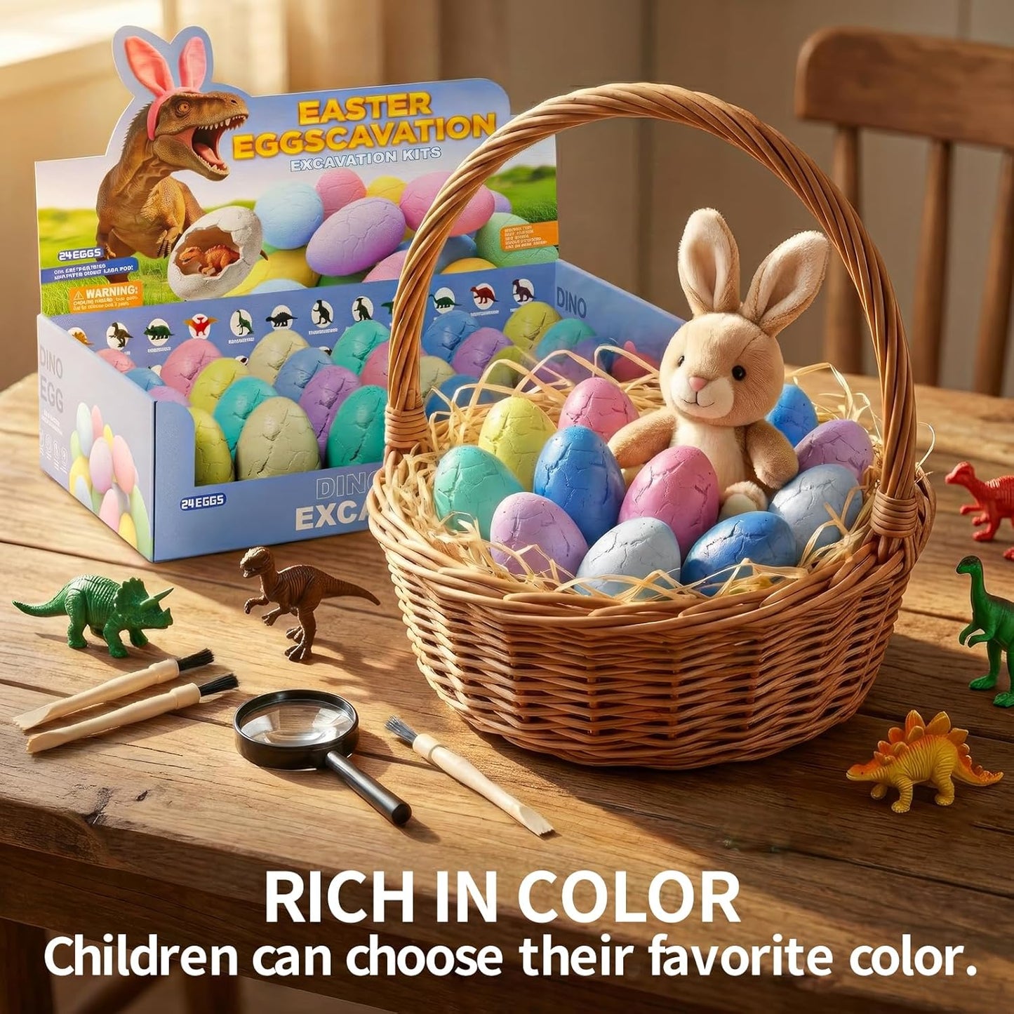 Skiennix Colorful Dinosaur Eggs Excavation Kit - STEM Learning Toy with Cards | 24 Pack for Kids Age 3+