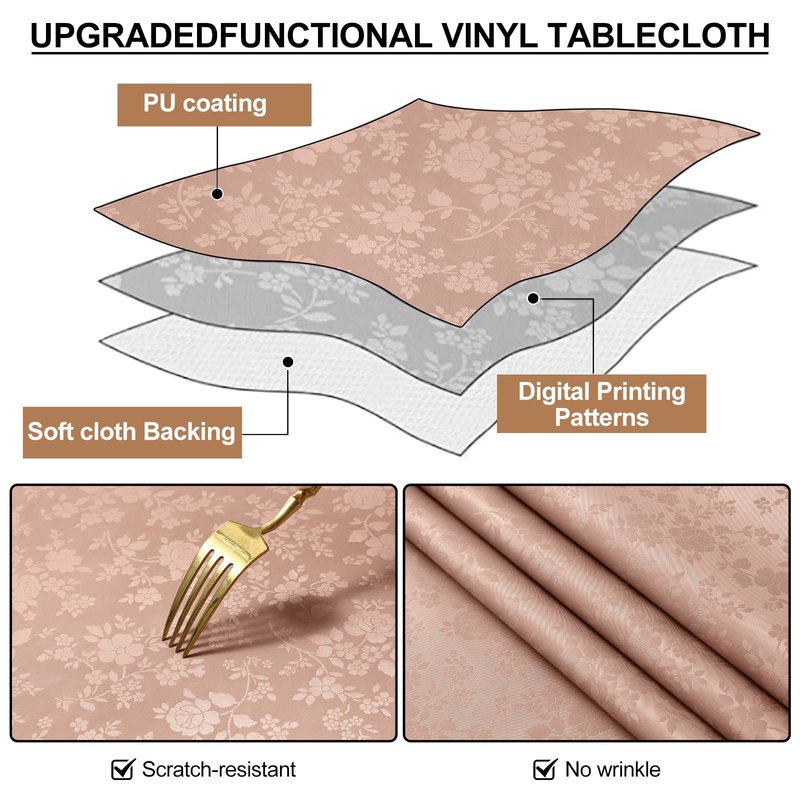 Smiry Round Table Cloth, Waterproof Heavy Duty Vinyl Tablecloths, Wipeable Washable Table Cover for Kitchen and Dining Room (Tan, 70" Round)