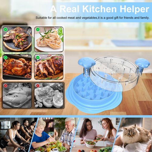 Chicken Shredder Large Chicken Breast Shredder Tool Twist with Brush&Fork, Visible Meat Shredder Machine, Anti-Slip Strip, Ergonomic Handle, BPA Free, Suitable for Pork Beef Chicken(Sky Blue)