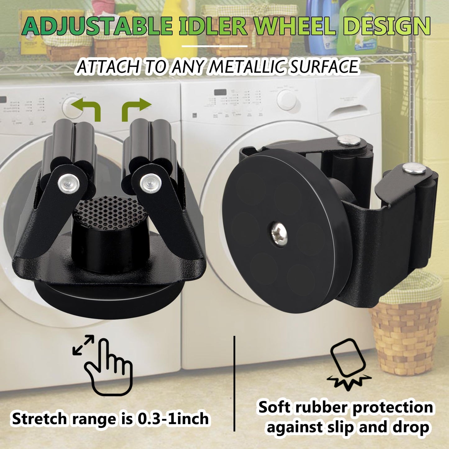 ULIBERMAGNET Magnetic Mop Broom Holder,Heavy Duty Movable Magnetic Broom Holder Rack,Anti-slip Wall Mounted Utility Storage Mop Shovel Hanger for Garage, Kitchen, Laundry, Garden(8 Pack/Black)