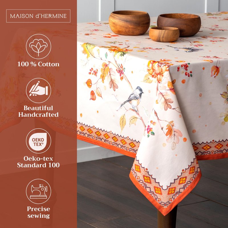 Maison d' Hermine Table Cloth Rectangle Table 100% Cotton 60 x 90 Inches Fall Tablecloth Reusable Everyday Use for Thanksgiving Christmas Decorations Dining Farmhouse Party (Kelim - Prairie)