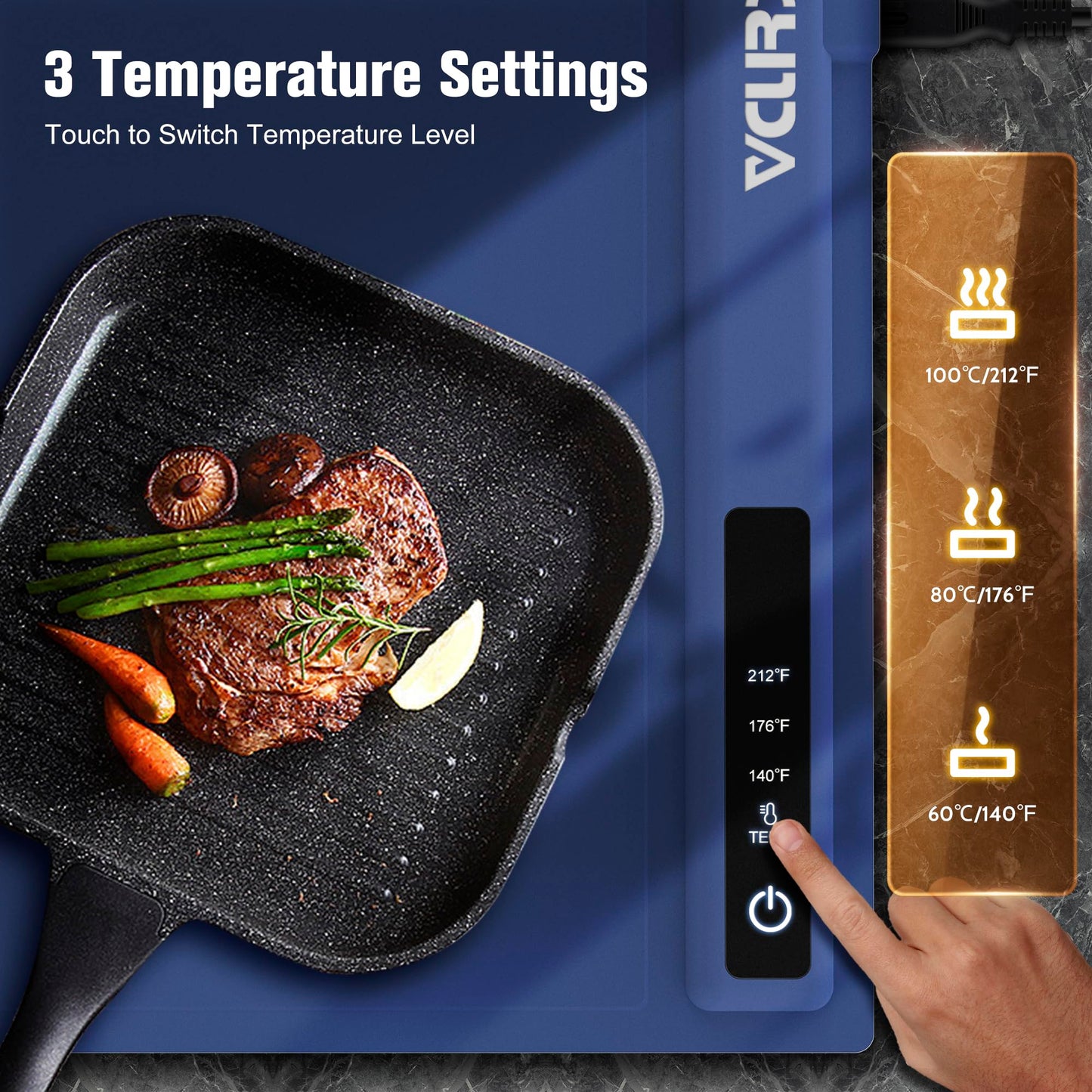 Warming Mat Electric Heating Tray: Silicone Food Warmer Foldable Warming Pad, 3 Temperature Settings Heating Mat for Parties, Buffets, Family Gatherings Blue