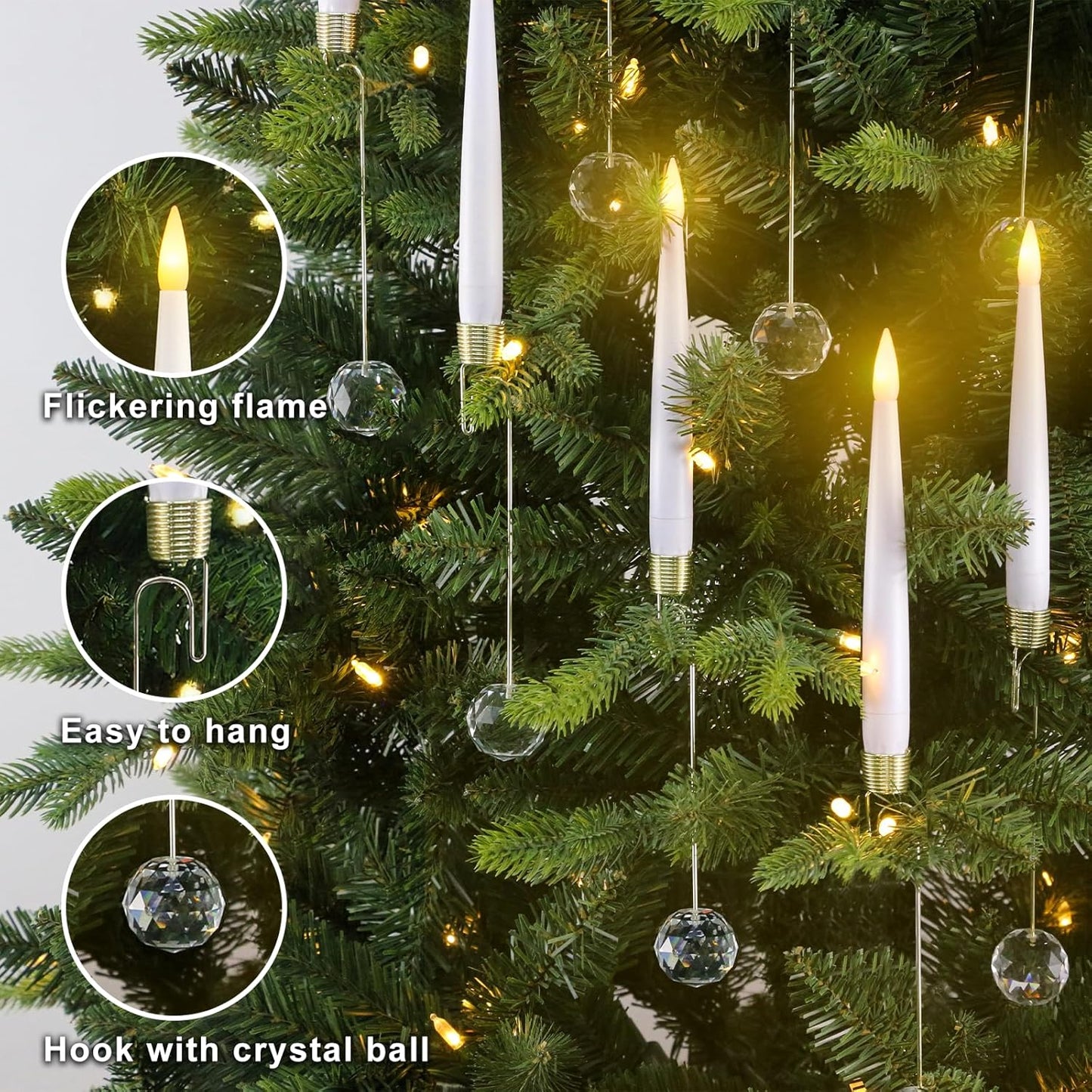 Flameless Christmas Tree Candles - 12 Pack LED Flickering Battery Operated Decor with Magic Wand & Snowflake Design