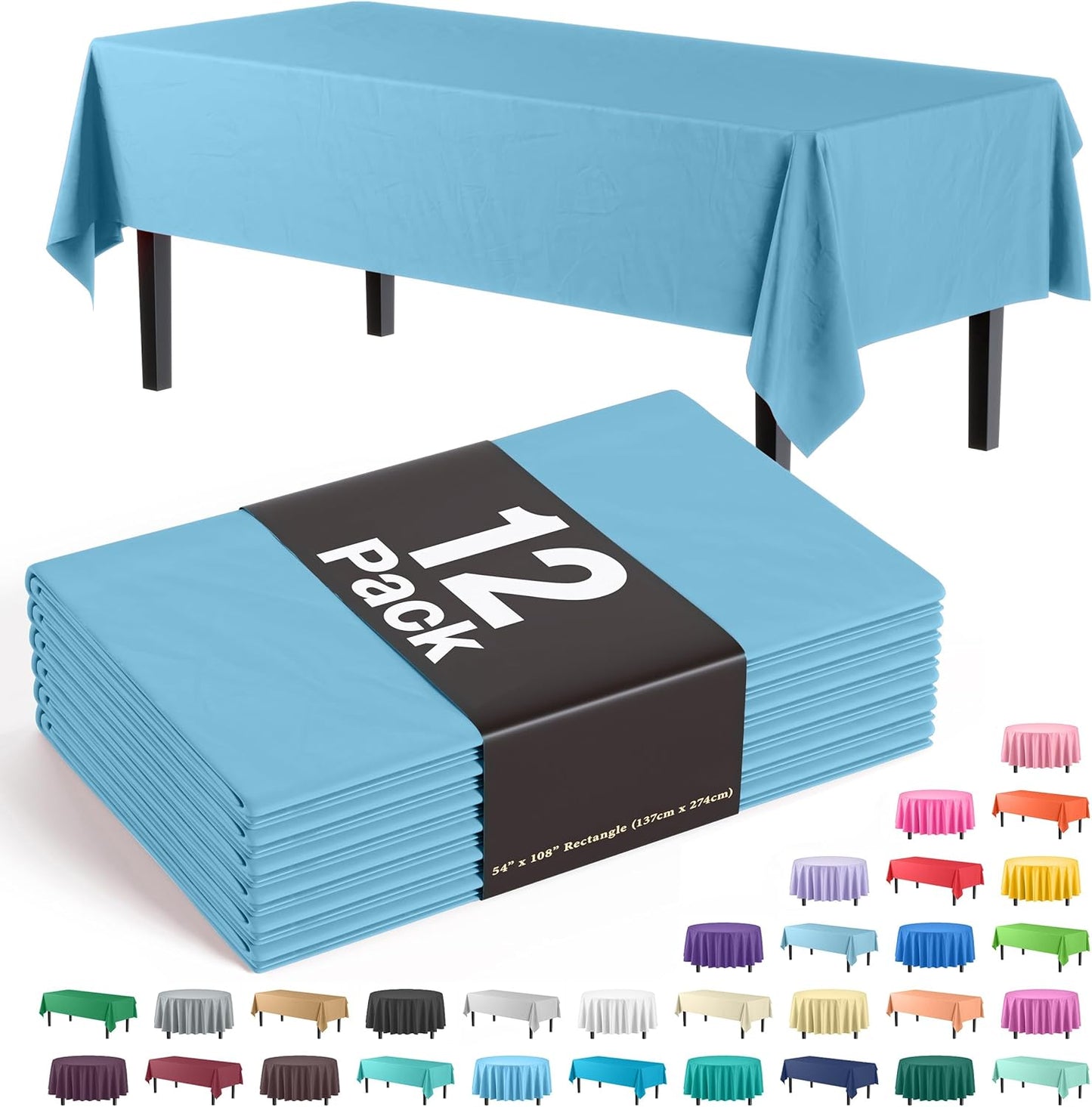 Premium Dark Green Plastic Tablecloths - 12-Pack, 54" x 108" Rectangle Covers