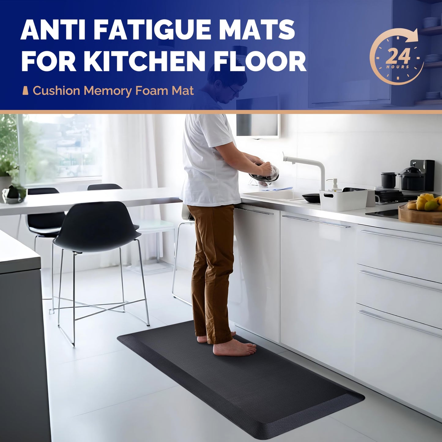 FEATOL 2 Packs Kitchen Mats Cushioned Anti Fatigue – 9/10 Extra Thick Standing Desk Mat Memory Foam, Ergonomic Floor Padded Comfort at Home, Kitchen, Office, Garage – NOT PVC (17" x 24", Black)