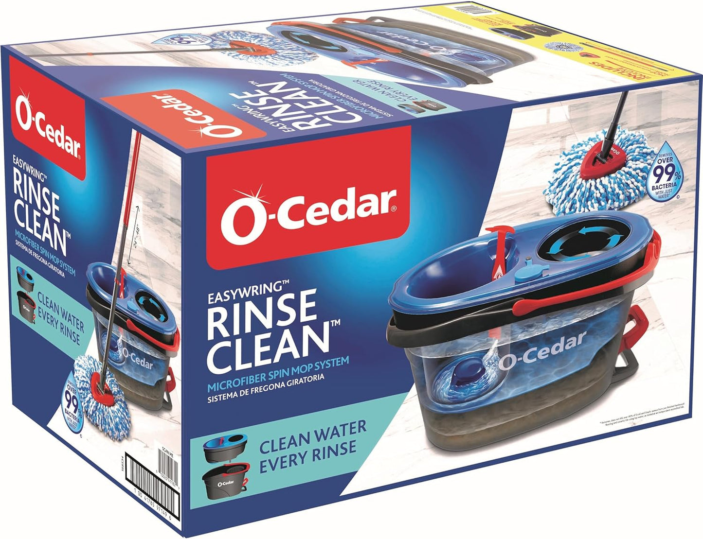O-Cedar RinseClean Spin Mop System - Effortless Cleaning with Water | Eliminates 99% of Bacteria