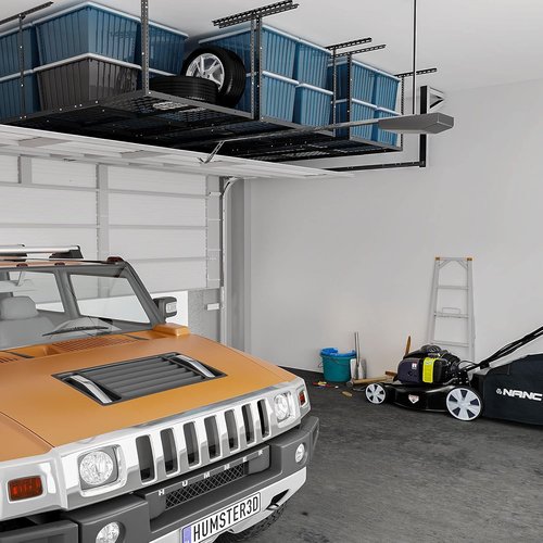 FLEXIMOUNTS 3x8 Overhead Garage Storage Rack - Adjustable Heavy-Duty Metal Ceiling Racks | 2-Pack, Black