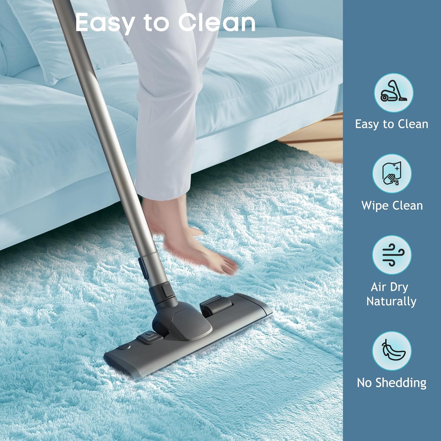Ophanie Light Blue Area Rug - Soft Plush Shaggy Carpet for Living Room & Kids Nursery | 5x8 Size