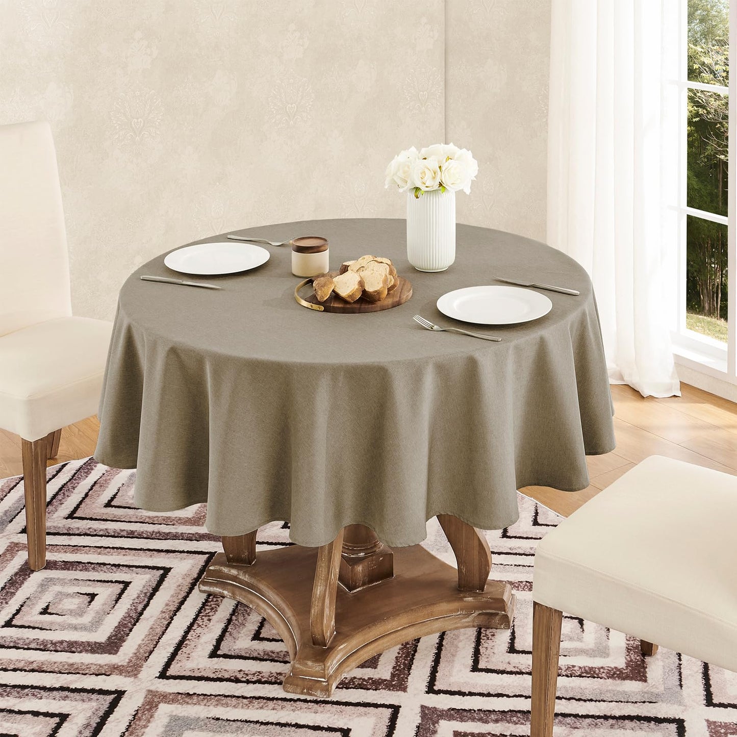 Veblandy Tablecloth Linen Textured Waterproof & Stain Resistant Table Cloth Wrinkle Free Decorative Fabric Farmhouse Table Cover for Dining/Party/Buffet/Wedding, 60 x 60 Inch, Mocha