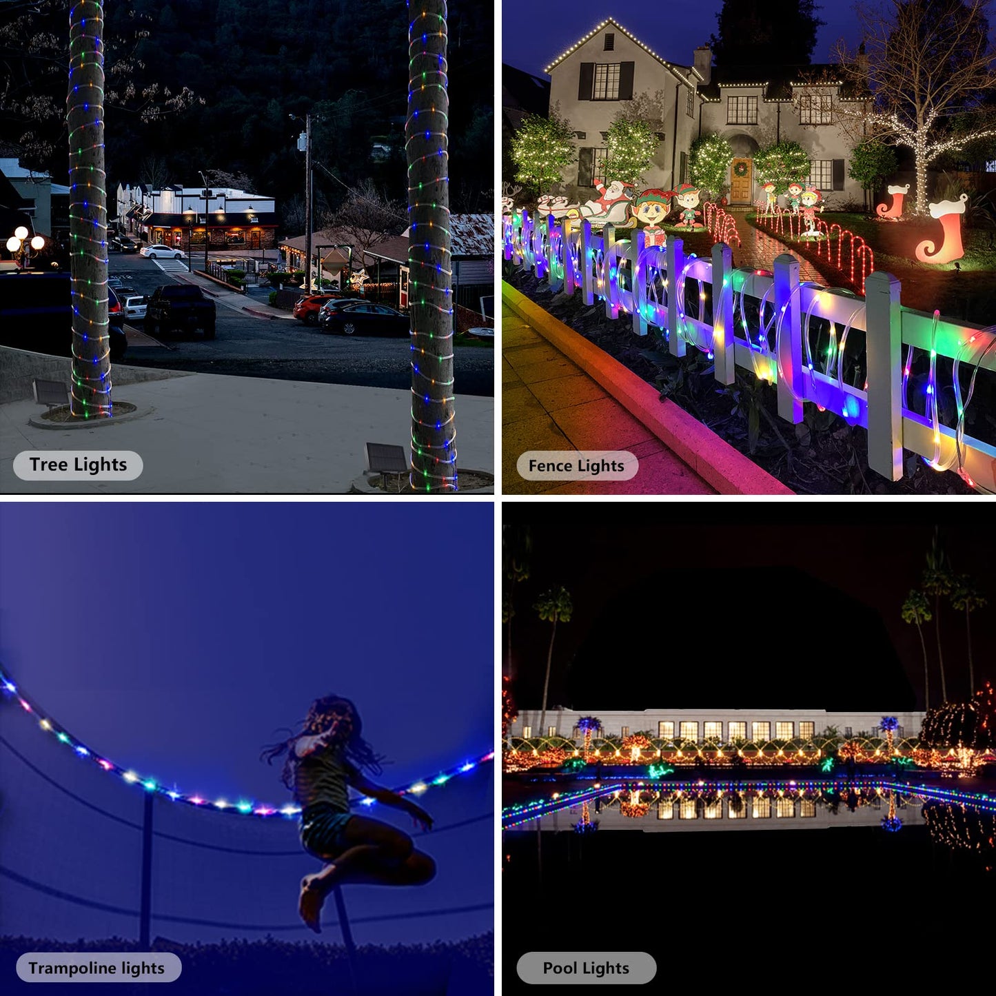 GLPE Solar String Lights Outdoor, 132Ft(66Ftx2 Pack) 400LED Rope Lights Waterproof, Color Changing LED Fairy Lights Solar Powered,Tube Lights with Remote for Christmas,Garden,Swimming Pool,Trampoline