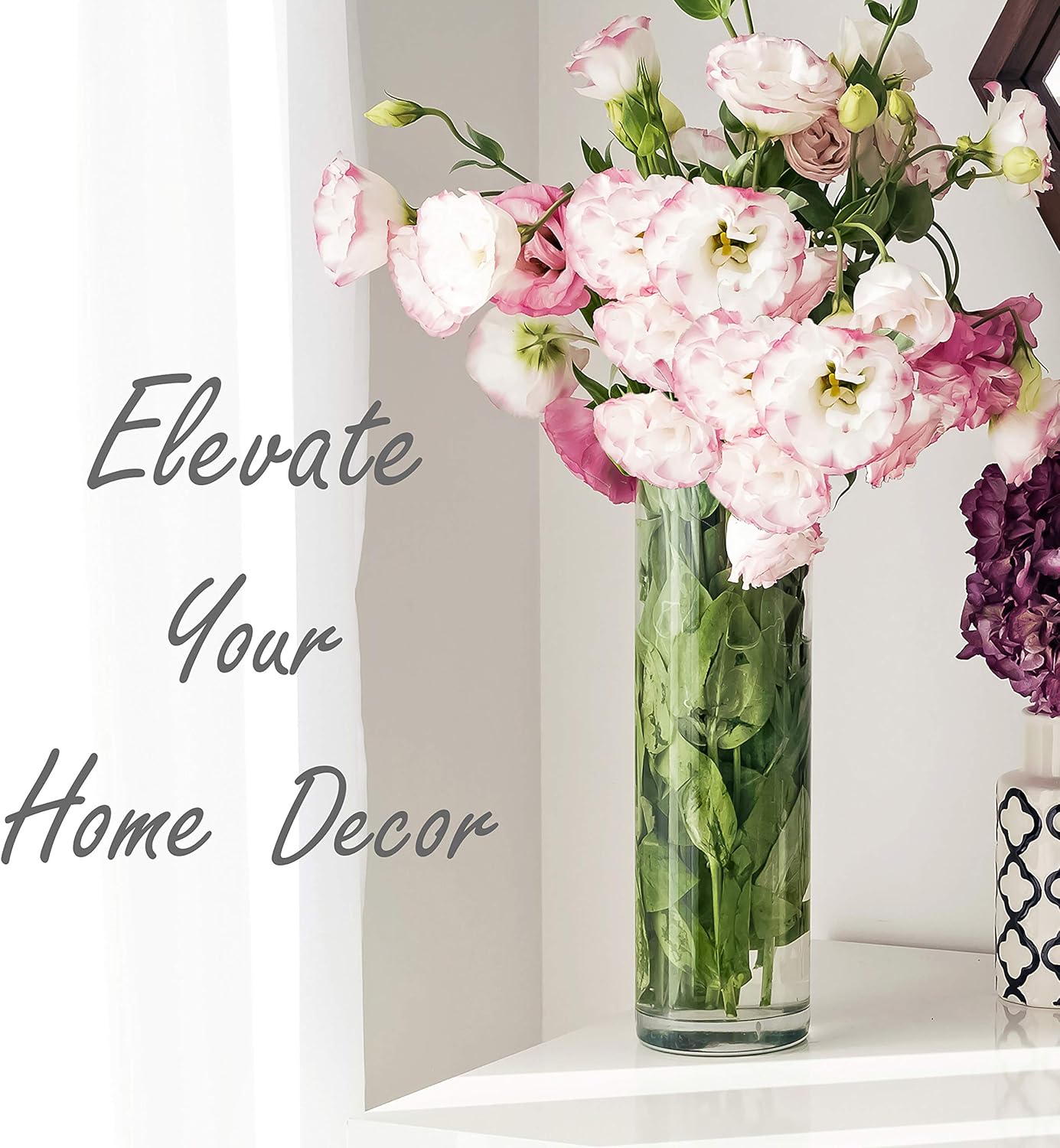 Clear Tall Glass Cylinder Vase 16” | Elegant Flower Centerpiece & Candle Holder