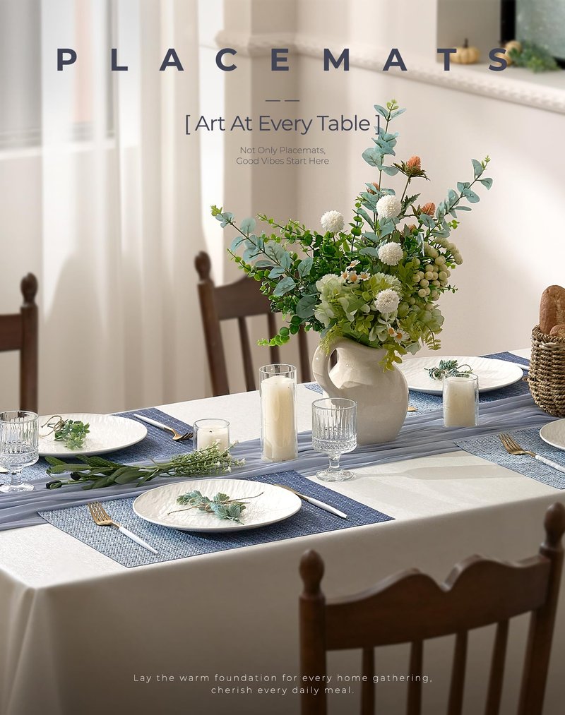 Leetaltree Gradient Blue Woven Placemats Set of 4 - Heat Resistant Non-Slip Place mats for Dining Table, Washable Durable PVC Vinyl Woven Table Mats(Gradient Blue, 4)