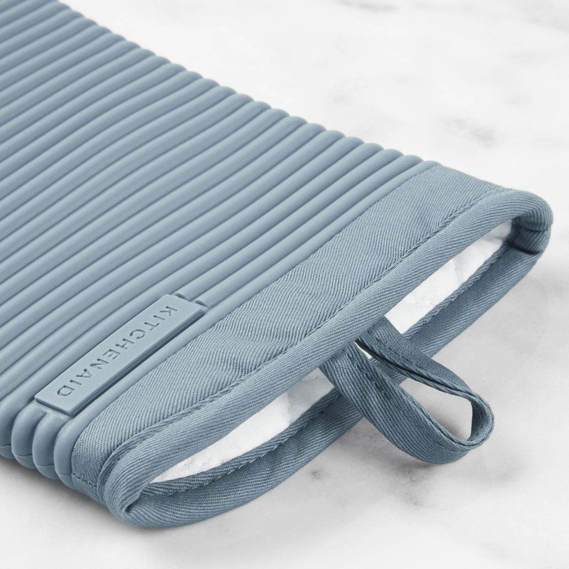 KITCHENAID Ribbed Soft Silicone Oven Mitt 2-Pack Set, 7.5"x13", Fog Blue
