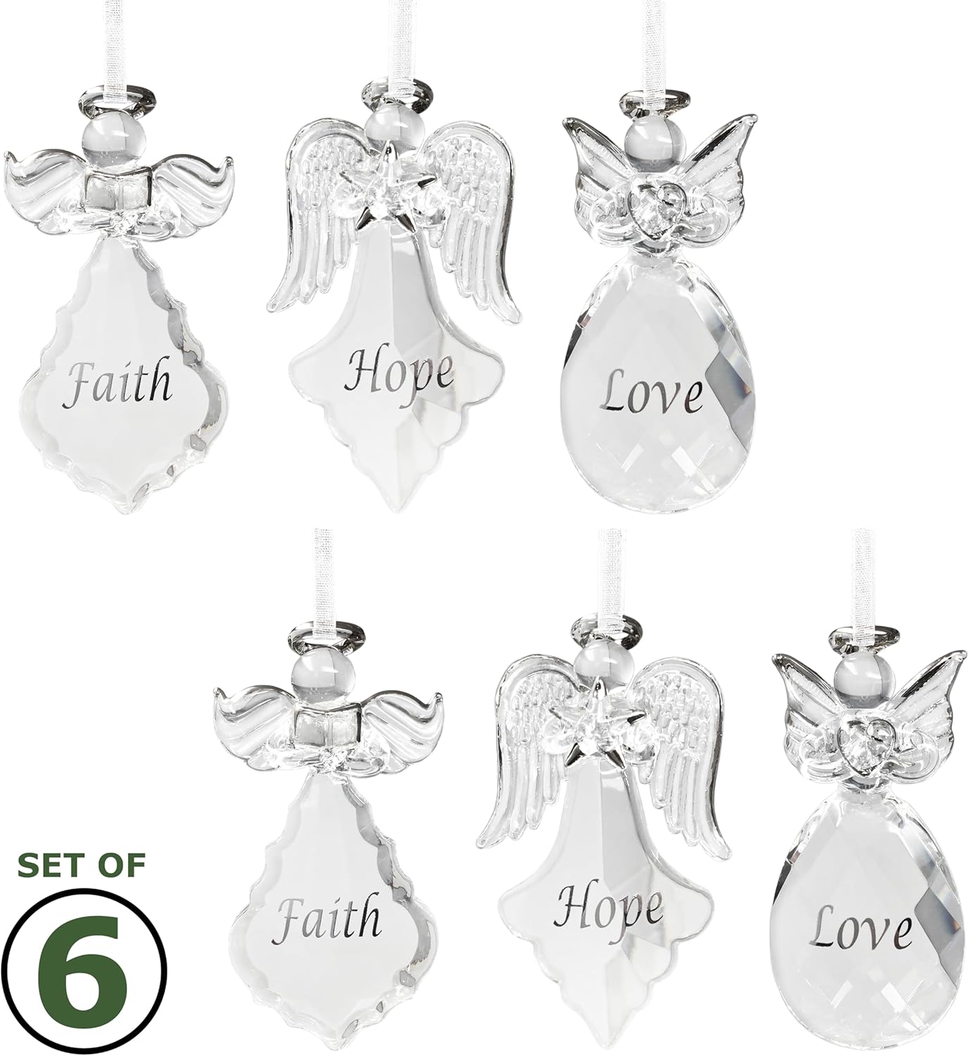 Set of 3 Crystal Faith Hope Love Angel Ornaments for Christmas Decor - 3.5" H x 2" W
