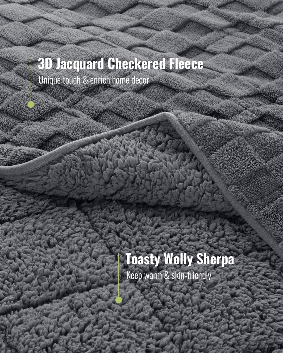 Uttermara Sherpa Fleece Weighted Blanket Full Size(15lbs, 48" x 72", Grey), 3D Jacquard Checkered Warm Sherpa Heavy Blanket for Adults, Soft Fuzzy Weighted Blankets for Couch Bed Sofa
