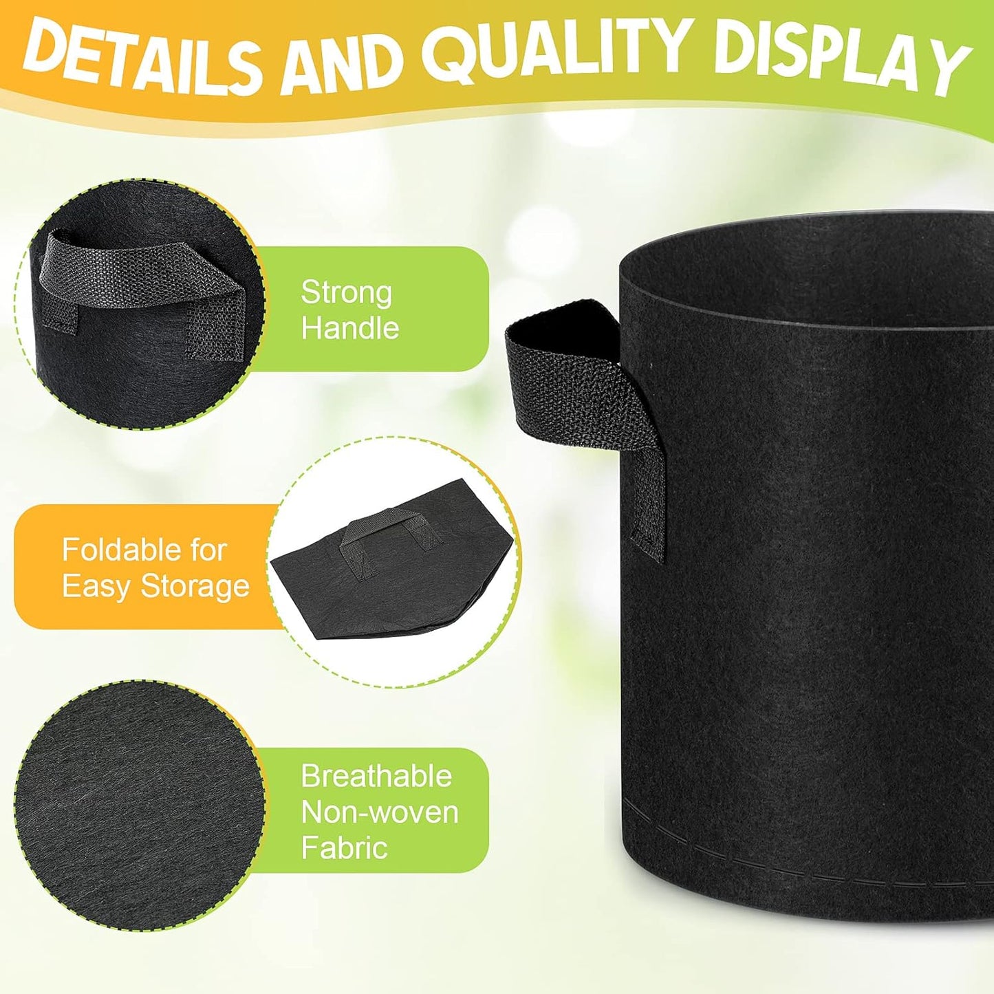 Nuanchu Grow Bags - 36 Packs of Heavy-Duty Aeration Fabric Pots with Handles for Healthy Root Growth | 2 Gallon