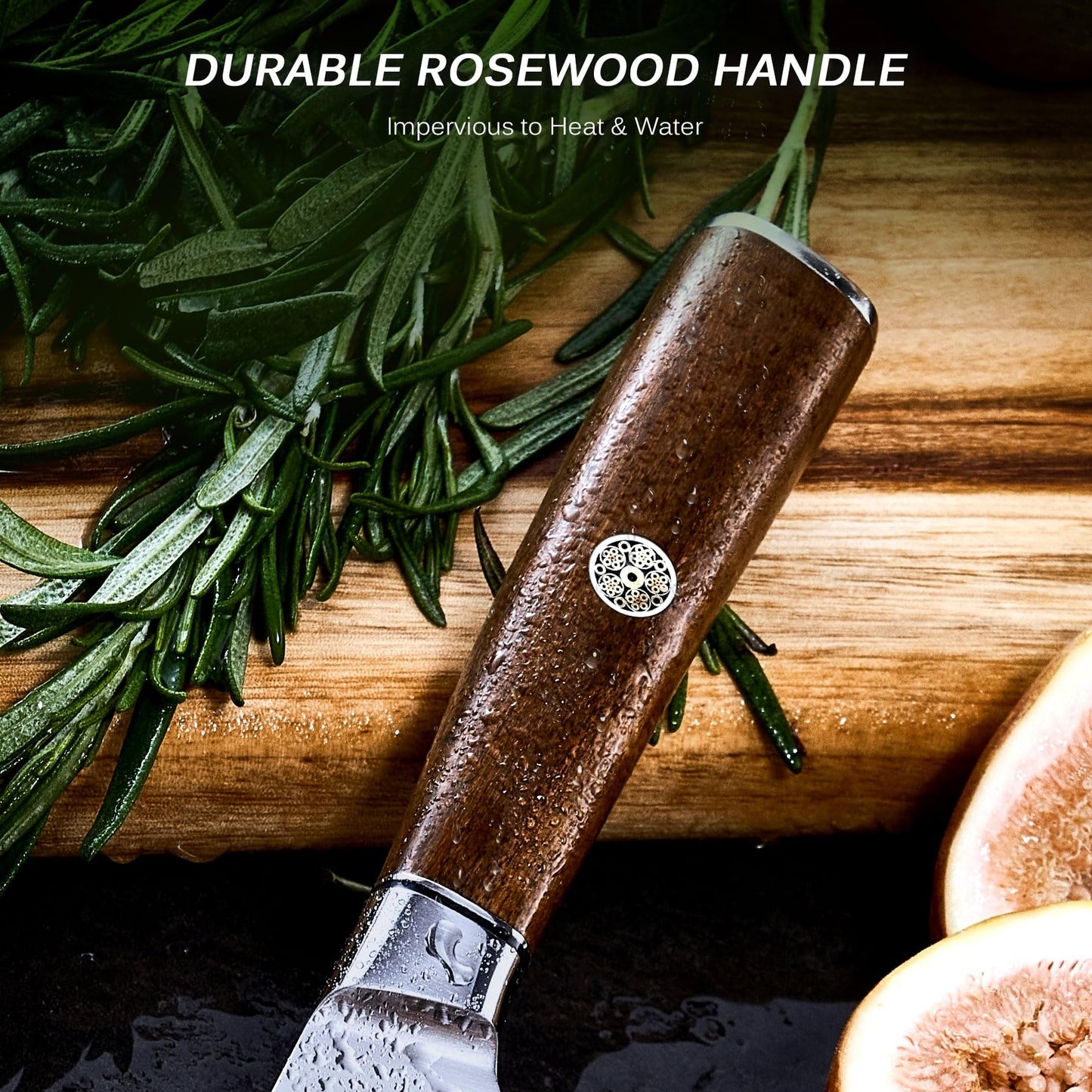 KYOKU Daimyo Series Serrated Steak Knife Set of 4 - Japanese 440C Stainless Steel 5 Inch Steak Knives - Rosewood Handles Mosaic Pins - with Sheaths & Case